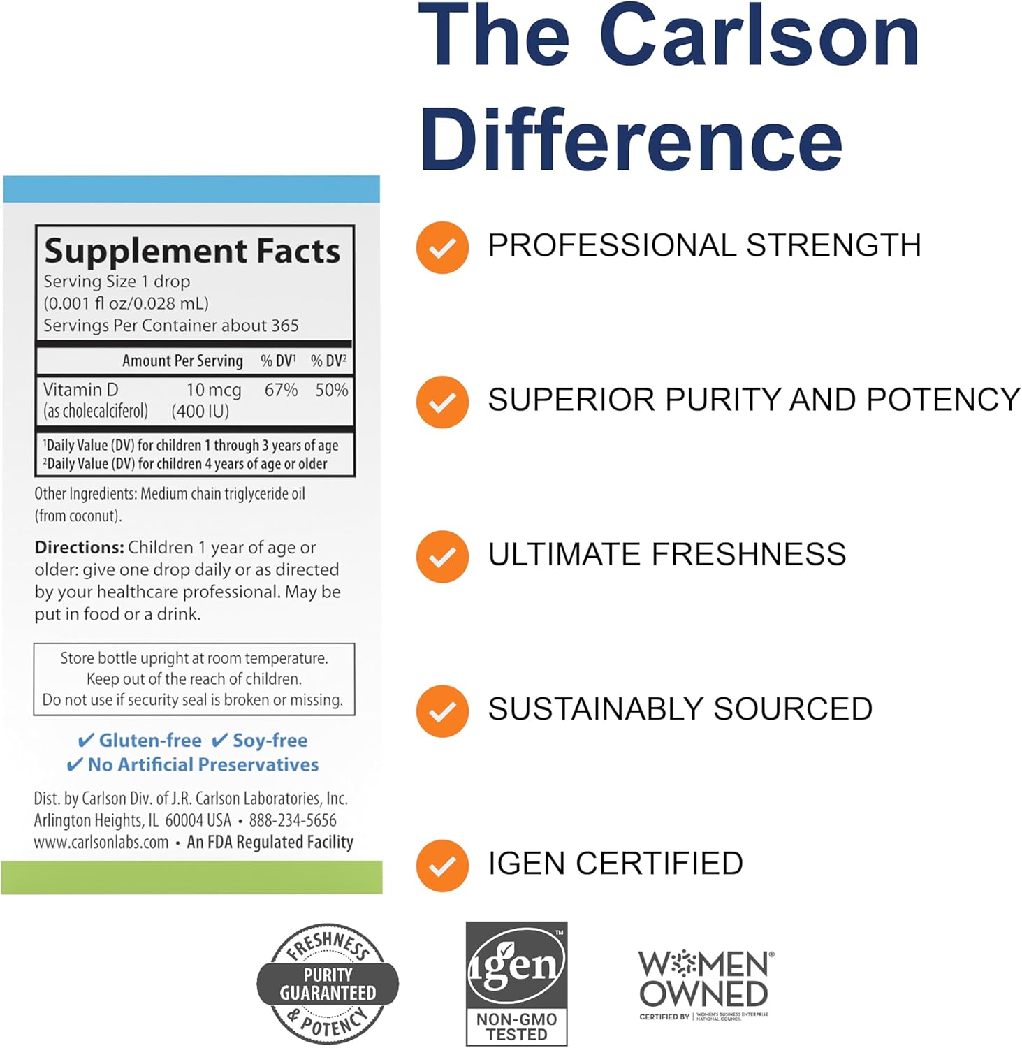 Kid's Super Daily D3 Vitamin Drops - 400 IU per Drop for Heart & Immune Health, Vegetarian Liquid Formula, Unflavored - 1 Year Supply