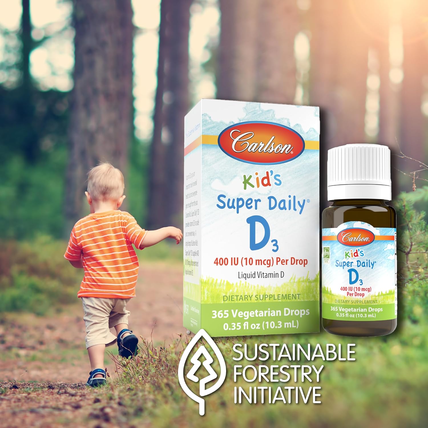 Kid's Super Daily D3 Vitamin Drops - 400 IU per Drop for Heart & Immune Health, Vegetarian Liquid Formula, Unflavored - 1 Year Supply