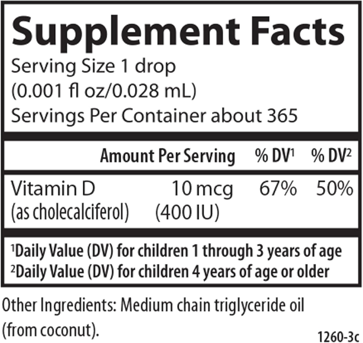 Kid's Super Daily D3 Vitamin Drops - 400 IU per Drop for Heart & Immune Health, Vegetarian Liquid Formula, Unflavored - 1 Year Supply