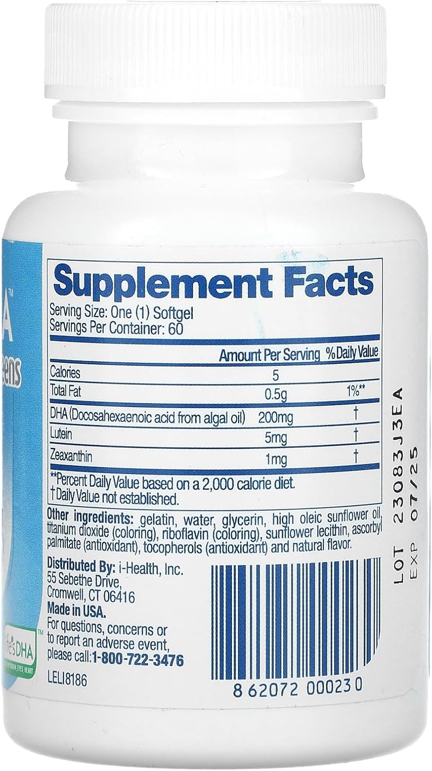 Kids & Teens Daily Supplement with Lutein for Eye & Brain Health - Life's DHA Softgels - Non-GMO - 60ct