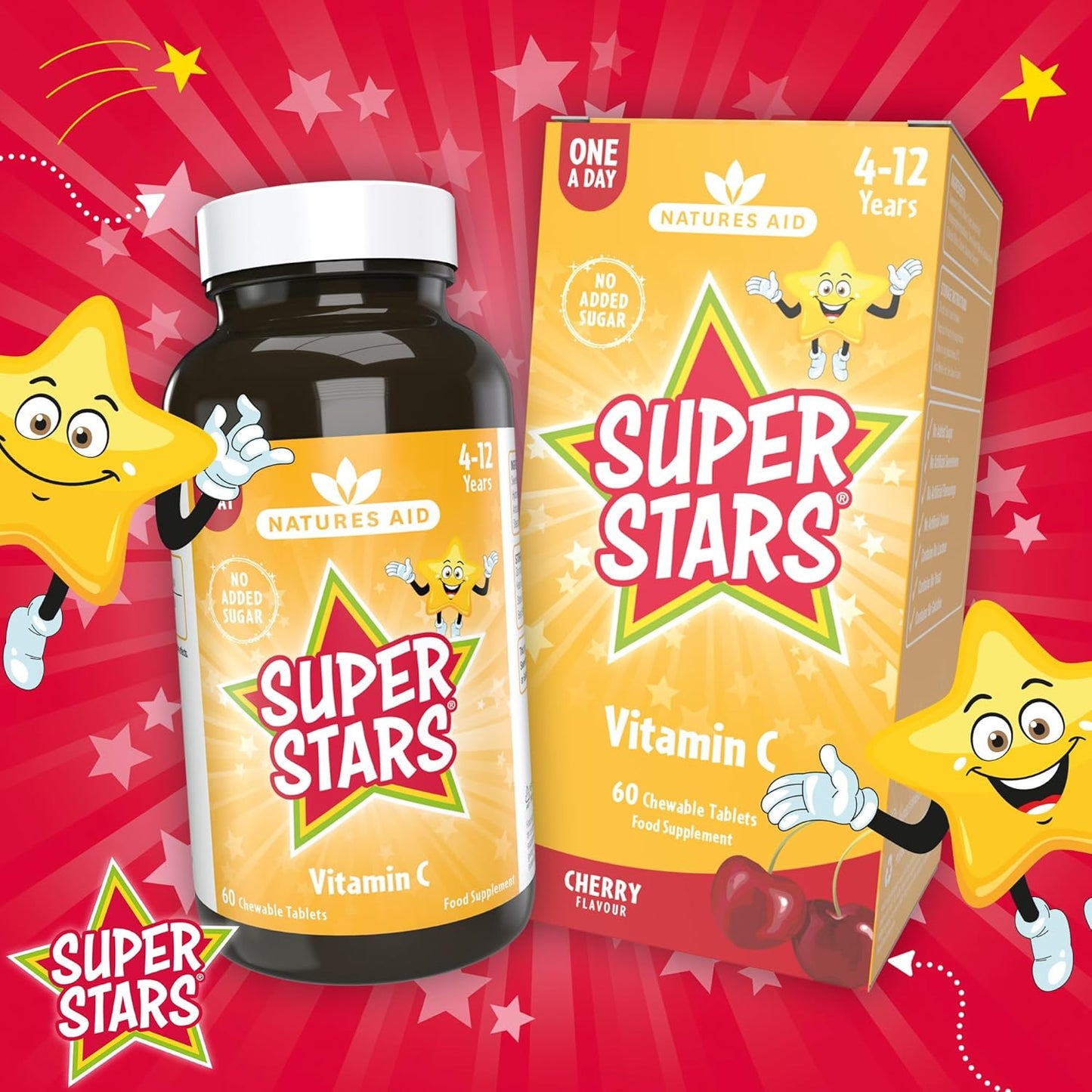 Kids Vitamin C Chewable Tablets - Hemir Natures Aid Super Stars, 60 Tablets, Ages 4-12