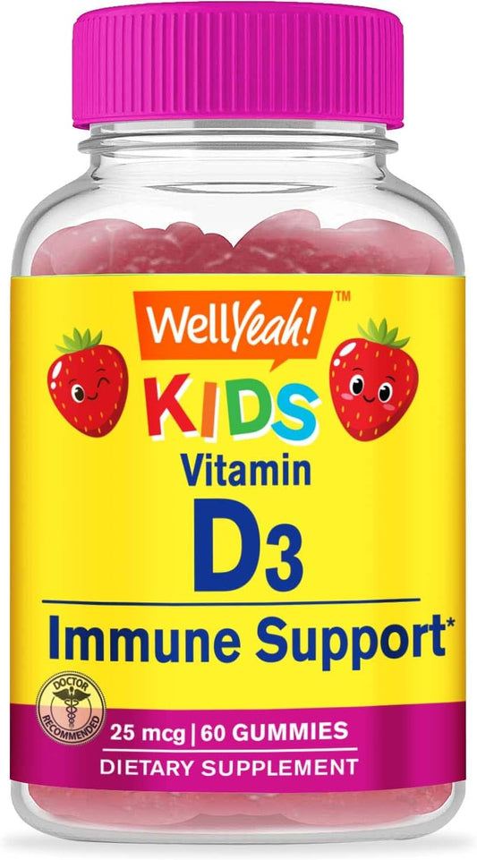 Kids Vitamin D3 Gummies - 1000 IU - Bone Strength & Immunity - Non-GMO, Gluten-Free - Strawberry Flavor - 60 Servings