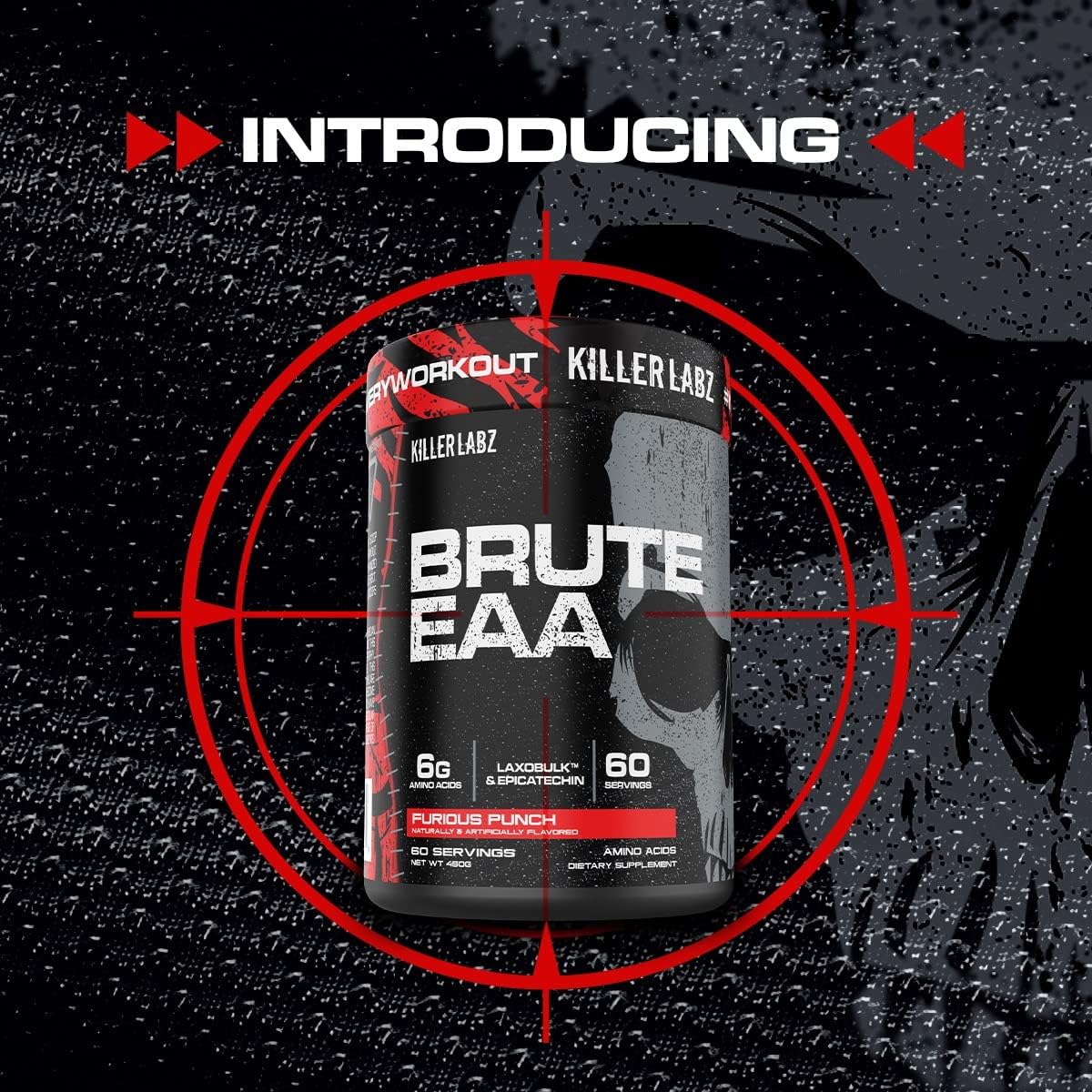 KILLER LABZ Brute EAA BCAA Blend | 6g Amino Acids for Recovery & Muscle Growth 60 Servings (Sour Gummy Worms)