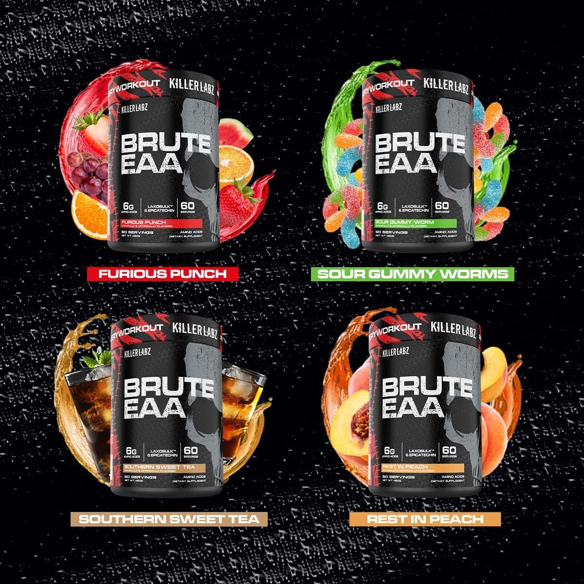 KILLER LABZ Brute EAA BCAA Blend | 6g Amino Acids for Recovery & Muscle Growth 60 Servings (Sour Gummy Worms)