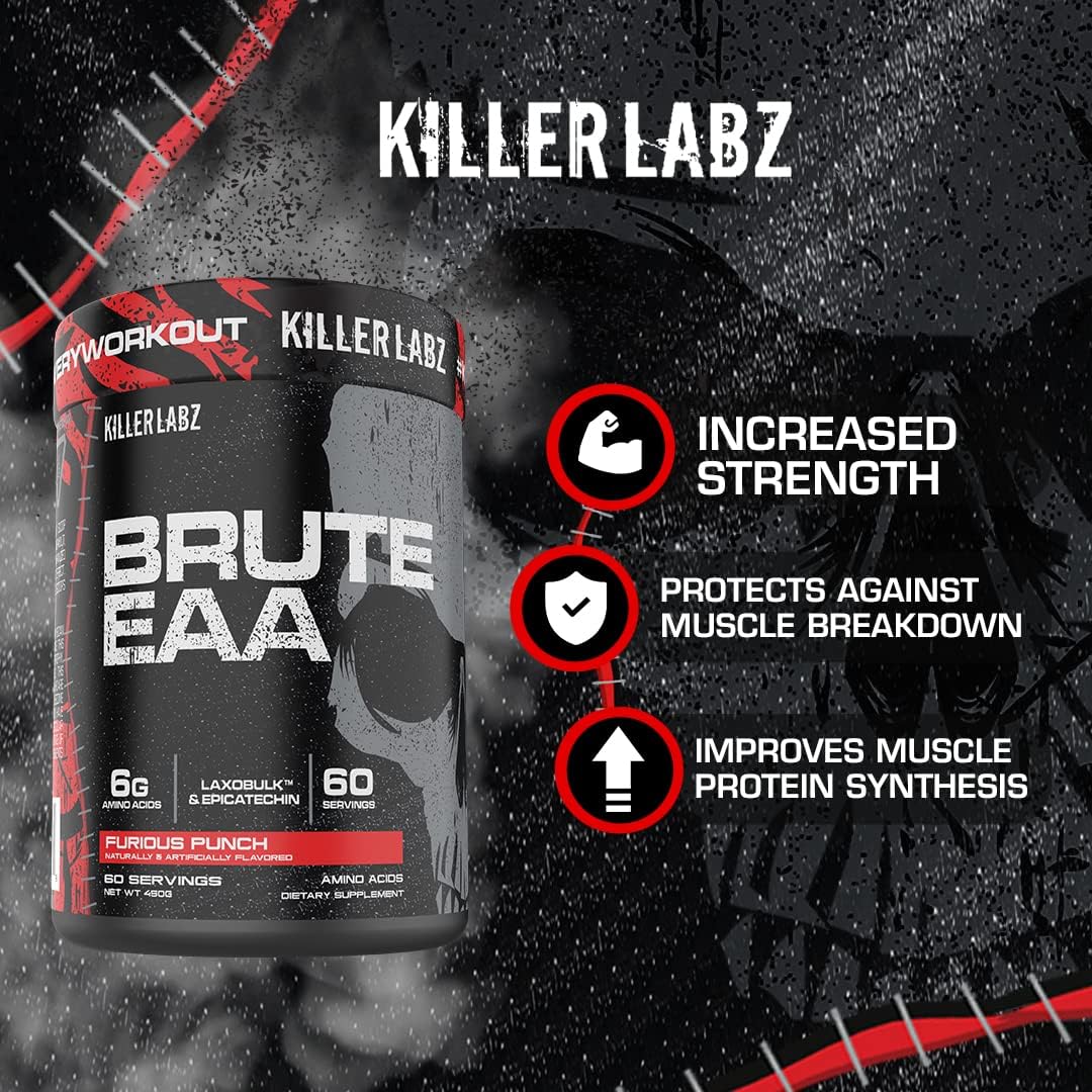 KILLER LABZ Brute EAA BCAA Blend | 6g Amino Acids for Recovery & Muscle Growth 60 Servings (Sour Gummy Worms)