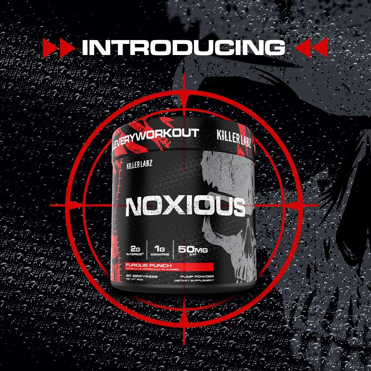 KILLER LABZ Noxious Extreme Nitric Oxide Booster Powder - Enhance Endurance and Muscle Growth - 30 Servings
