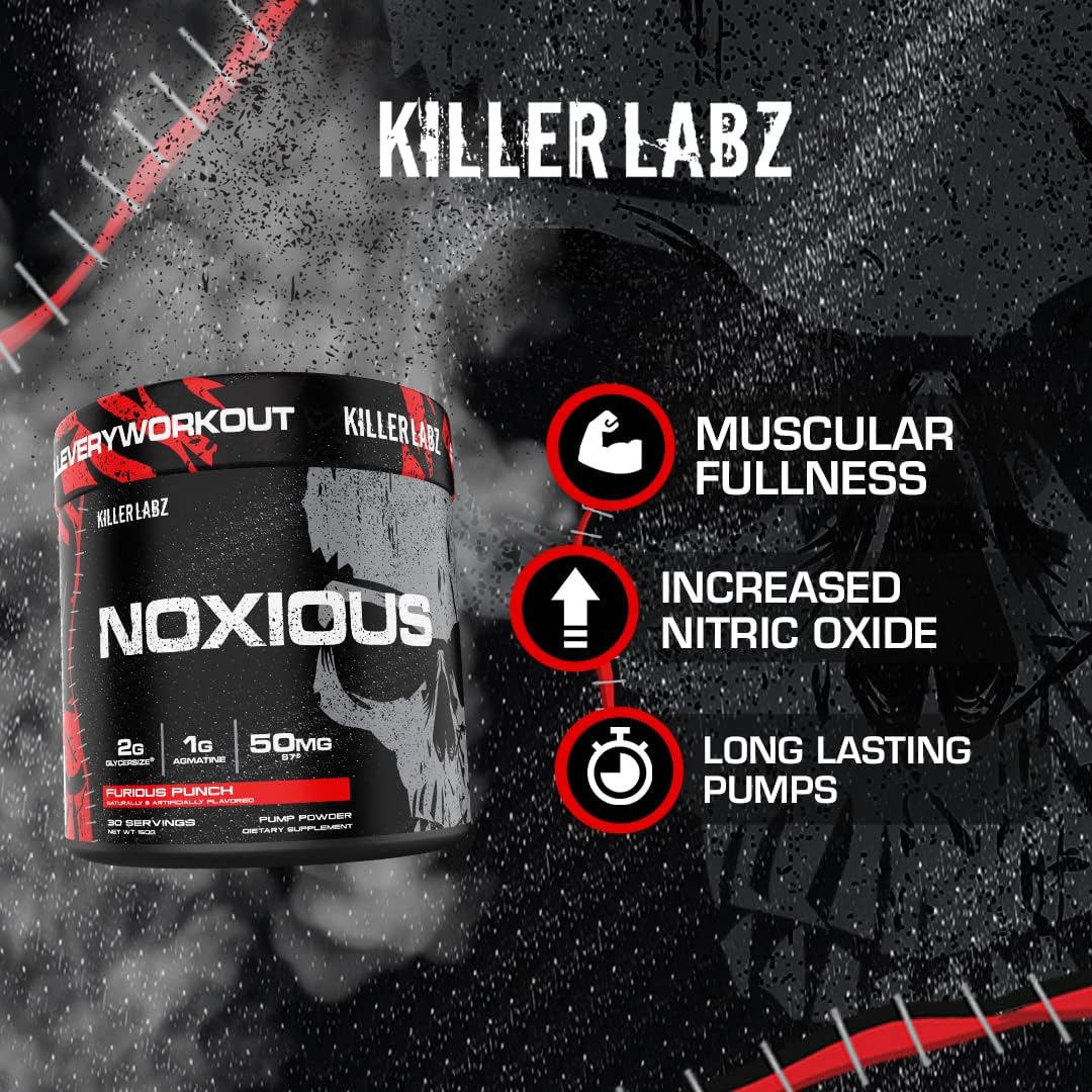 KILLER LABZ Noxious Extreme Nitric Oxide Booster Powder - Enhance Endurance and Muscle Growth - 30 Servings