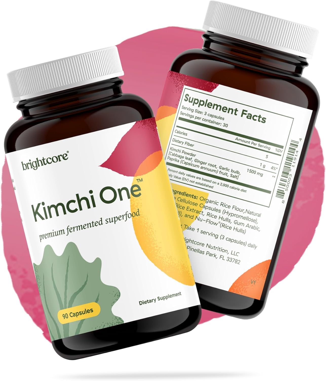 Kimchi One Capsules: Probiotics, Enzymes & Antioxidants for Gut Health - Gluten-Free Vegan Supplement - 90 Capsules