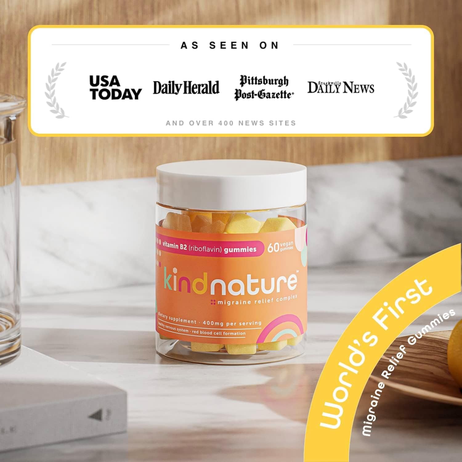 Kind Nature B-Vitamin Boost Gummy Duo: B1 Thiamine 500mg & B2 Riboflavin 400mg for Kids & Adults