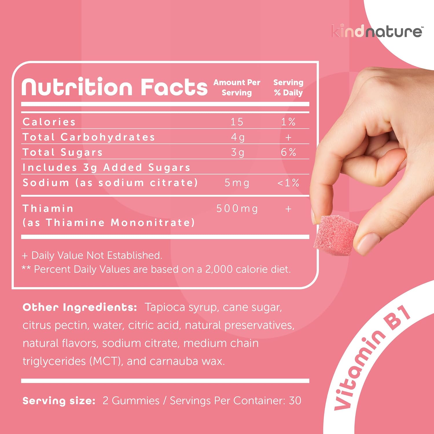 Kind Nature B-Vitamin Boost Gummy Duo: B1 Thiamine 500mg & B2 Riboflavin 400mg for Kids & Adults