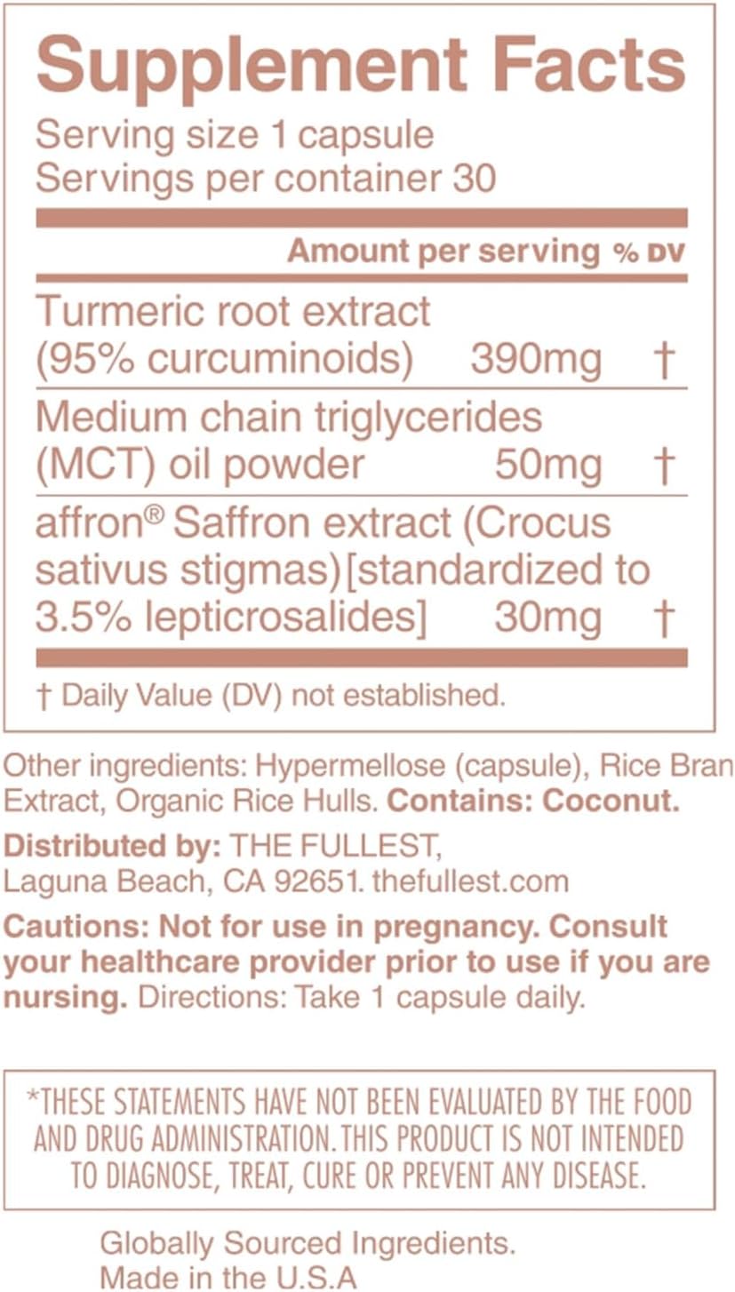 Kinder Thoughts Saffron Capsules - Mood, Energy, Focus Boost - 1-Month Supply - Gluten-Free, Vegan - Saffron, Turmeric, Curcumin - 30 Capsules