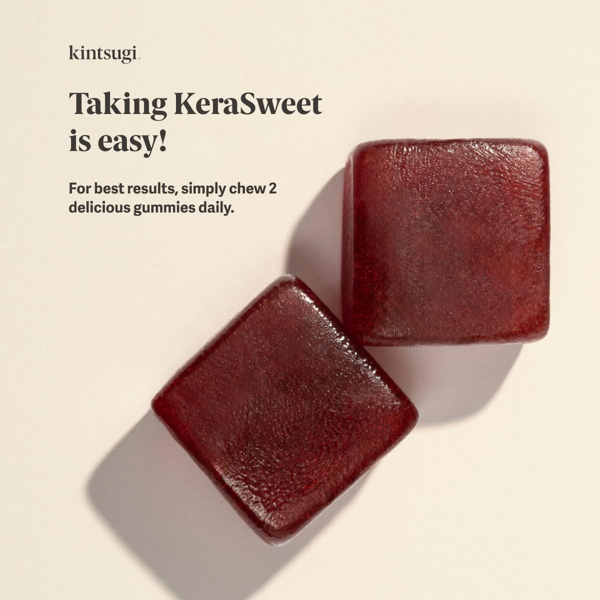 Kintsugi KeraSweet Hair Gummies- Combat Signs of Aging, Strengthen Strands, Support Fuller Hair- B12, Saw Palmetto, ACV- 60ct Strawberry Flavor