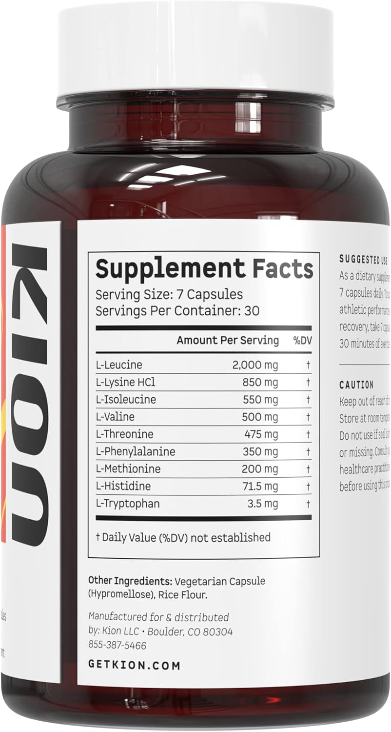 Kion Aminos Amino Acids Capsules | Enhance Muscle Recovery, Reduce Cravings, Boost Cognition, Immunity, and More | 30 Servings