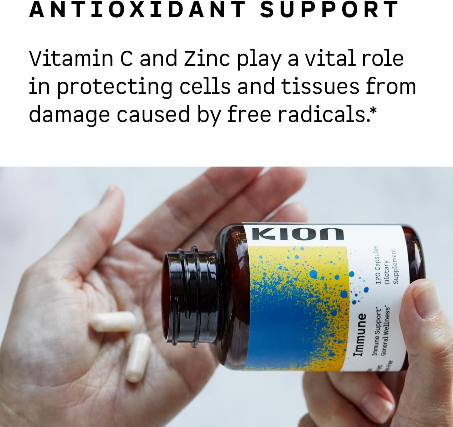 Kion Immune - Immune Support Supplement - Vitamin C Supplement - Vitamin C and Zinc for Everyday Wellness - 500 mg Vitamin C (Ascorbic Acid) and 10 mg Zinc - 120 Servings