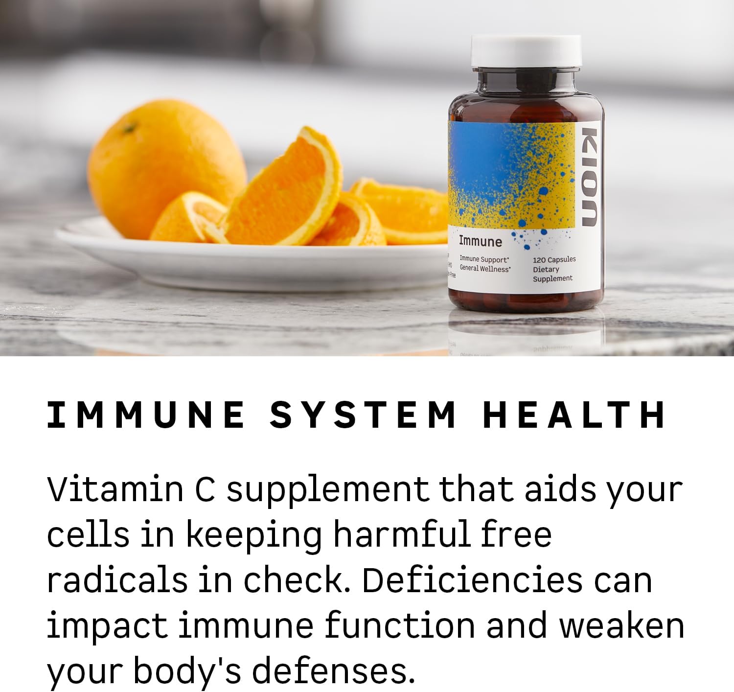 Kion Immune - Immune Support Supplement - Vitamin C Supplement - Vitamin C and Zinc for Everyday Wellness - 500 mg Vitamin C (Ascorbic Acid) and 10 mg Zinc - 120 Servings