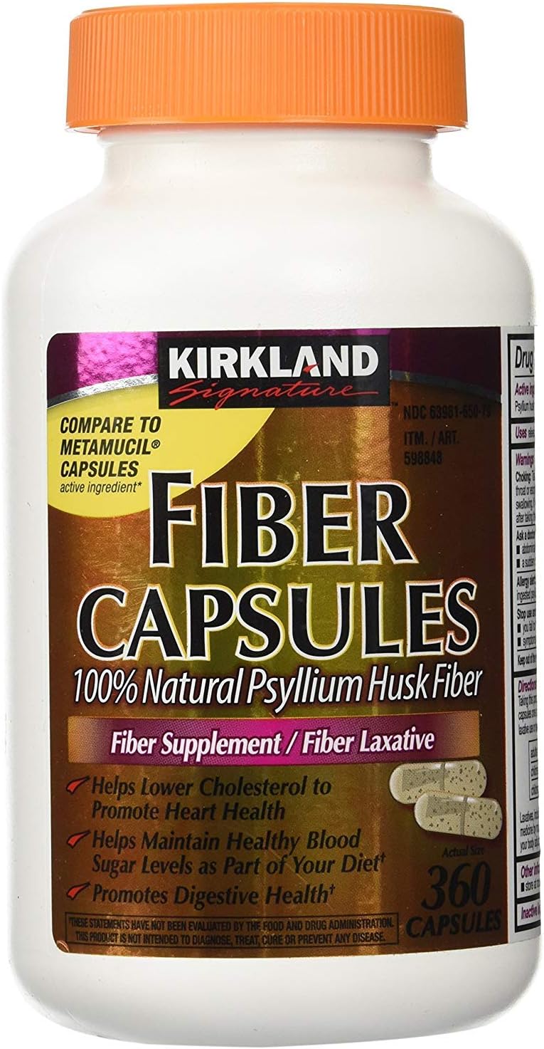 Kirkland Fiber Capsules for Regularity, 360 Count - Compare to Metamucil - Dietary Fiber Supplement