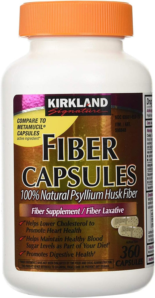 Kirkland Fiber Capsules for Regularity, 360 Count - Compare to Metamucil - Dietary Fiber Supplement