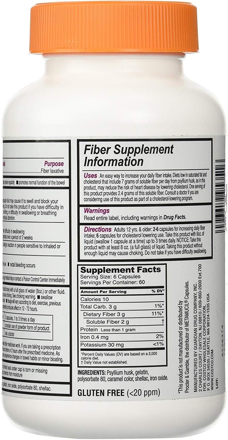 Kirkland Fiber Capsules for Regularity, 360 Count - Compare to Metamucil - Dietary Fiber Supplement