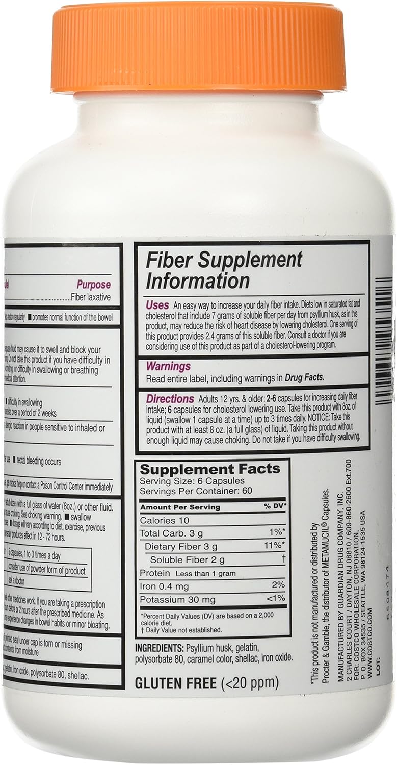 Kirkland Fiber Capsules for Regularity, 720 Capsules - Fiber Supplement Comparable to Metamucil Capsules - Pack of 2