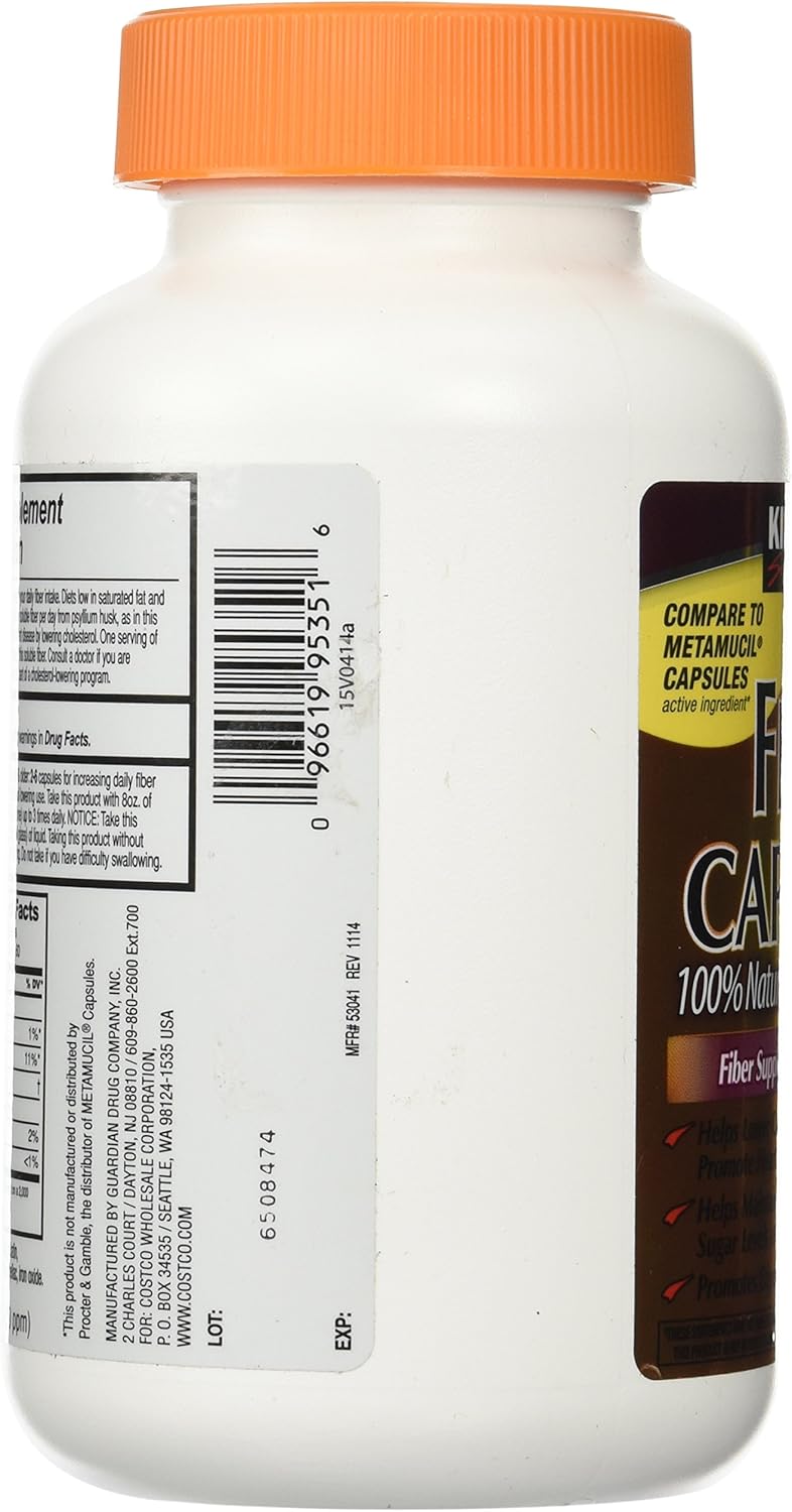 Kirkland Fiber Capsules for Regularity, 720 Capsules - Fiber Supplement Comparable to Metamucil Capsules - Pack of 2