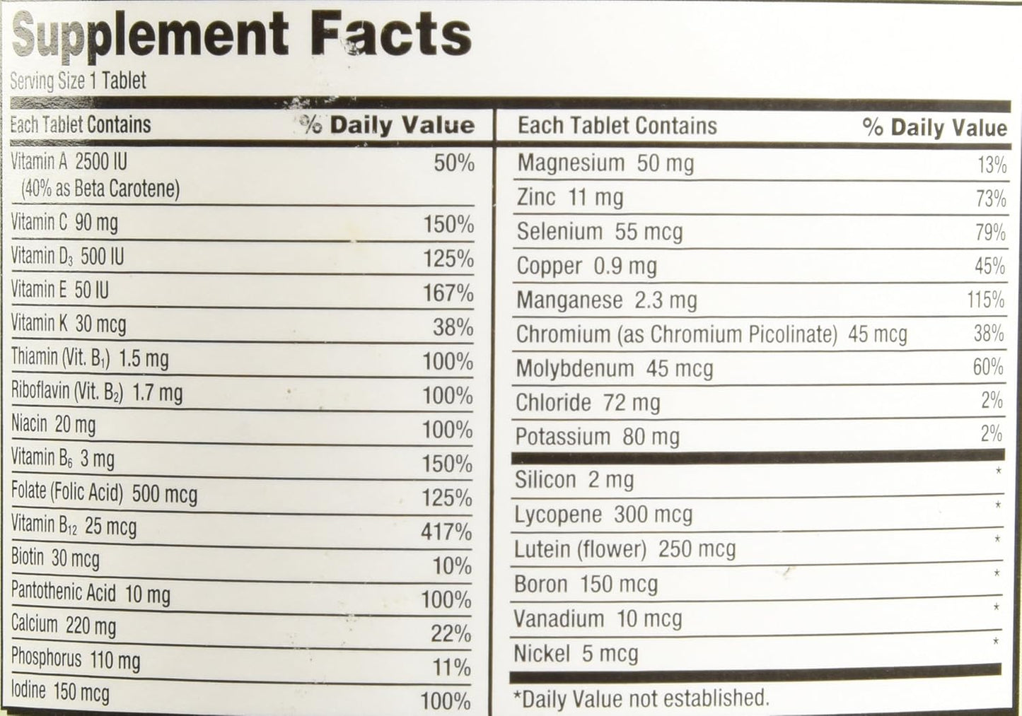 Kirkland Signature Adults 50+ Mature Multi Vitamins & Minerals 400 Count Tablets - Daily Supplement for Seniors