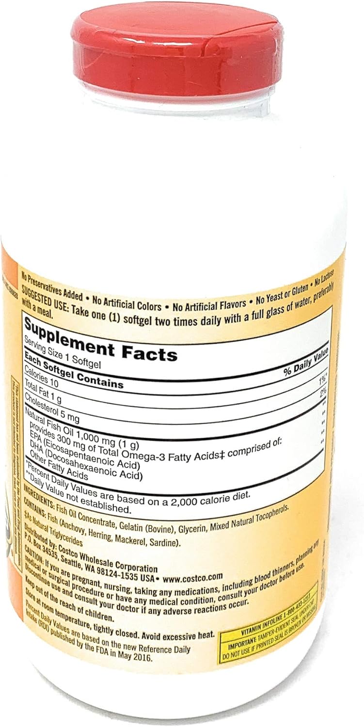 Kirkland Signature Fish Oil Concentrate Softgels - 800 Count, 1000mg with Omega-3 Fatty Acids