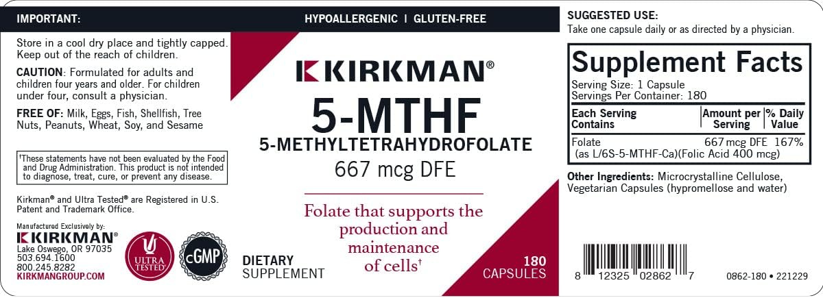 Kirkman 5-MTHF Supplement - Folate for Cell Maintenance Support