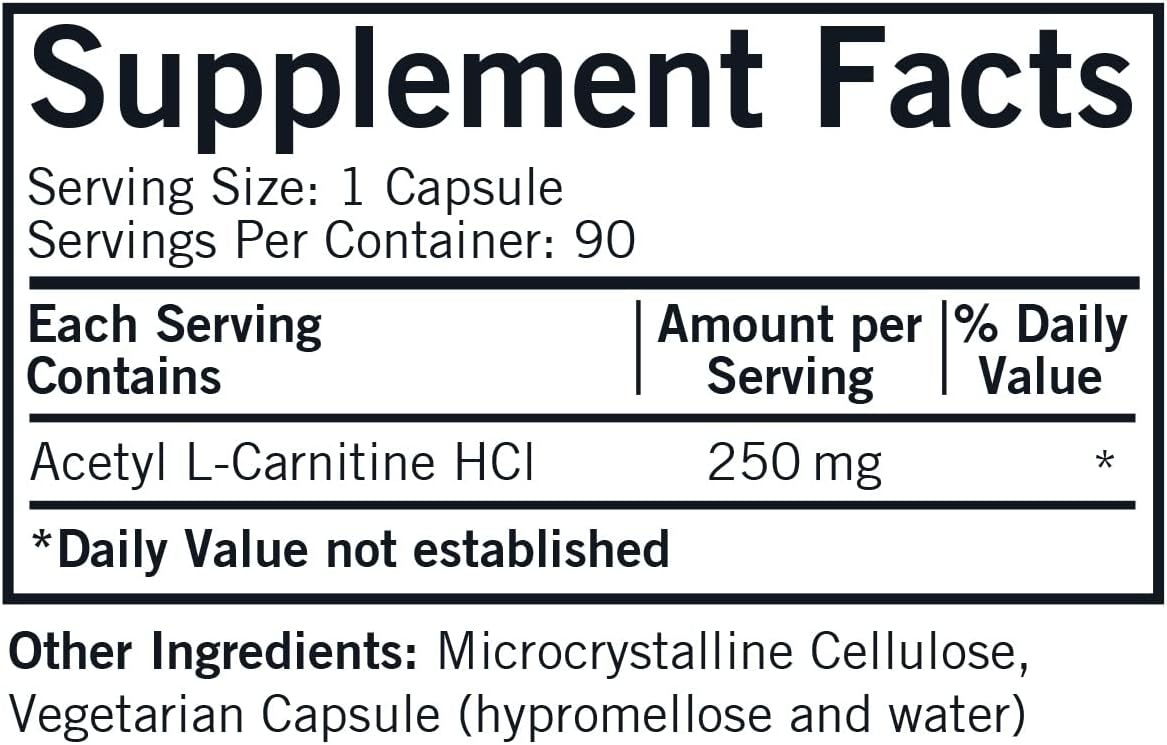 Kirkman Acetyl L-Carnitine Capsules - 90 Count - 250mg - Cellular Energy Support - Hypoallergenic Formula
