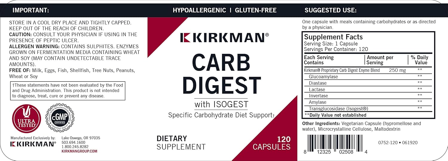 Kirkman Carb Digest with Isoges - Digestive Enzyme Support Supplement