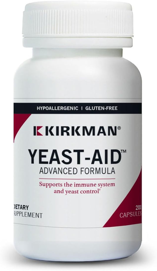 Kirkman Yeast Aid Advanced Formula Capsules - 200 Count - Promotes Yeast Control & Immune System - Hypoallergenic Formula