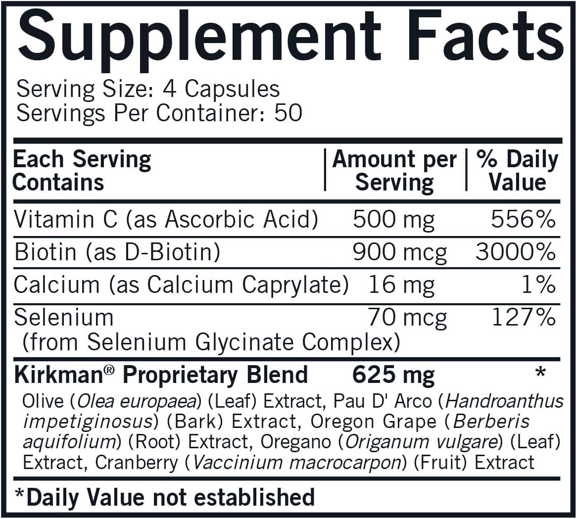 Kirkman Yeast Aid Advanced Formula Capsules - 200 Count - Promotes Yeast Control & Immune System - Hypoallergenic Formula