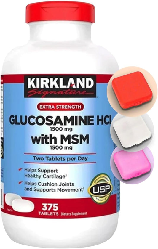 Kirland Signature Glucosamine HCI with MSM Bundle + Premium Travel Pill Case - 1 Pair Items