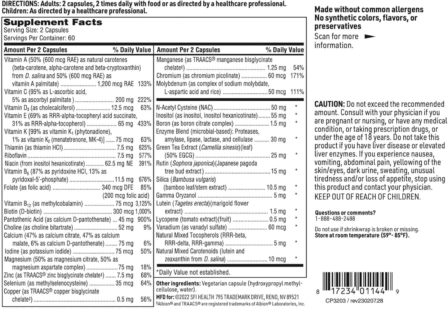 Klaire Labs Core Multi - Multimineral & Multivitamin Supplement without Iron - Chelated Minerals & Essential Vitamins for Men & Women - 120 Capsules