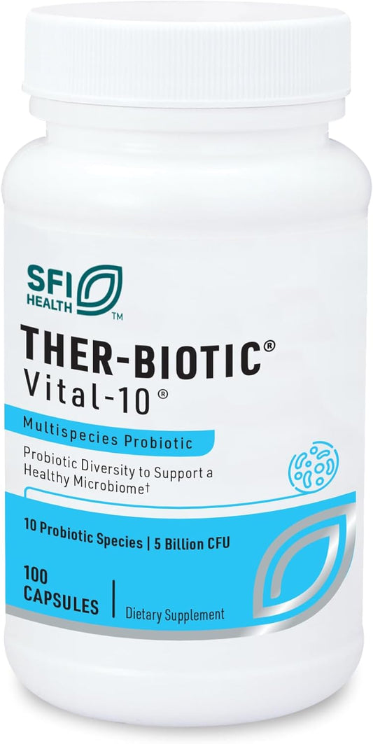 Klaire Labs Vital-10 Probiotic - 10 Species Supplement with Lactobacillus, Bifidobacterium & Streptococcus - Immune, Digestive, GI & Colon Support - 5 Billion CFU - Hypoallergenic - 100 Capsules