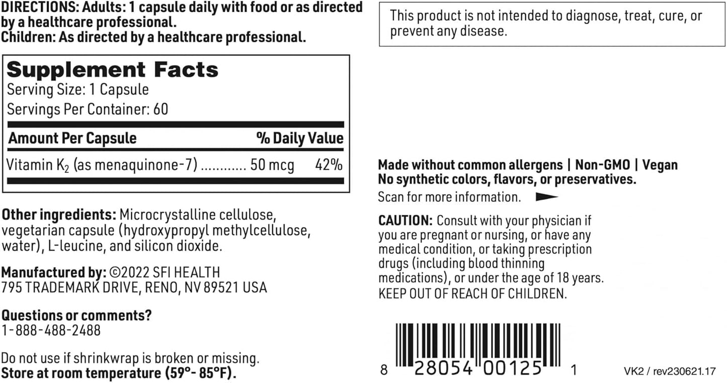 Klaire Labs Vitamin K2-50 mcg MK-7, Non-GMO, Gluten-Free, Dairy-Free (60 Caps)