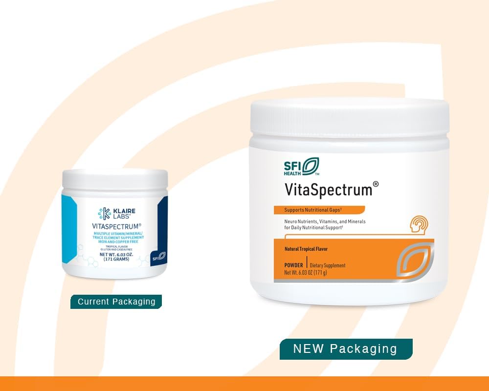 Klaire Labs VitaSpectrum Powder - Children's Multivitamin with 23 Essential Nutrients, Tropical Flavor, No Copper, Iron, Gluten, Casein - 171g