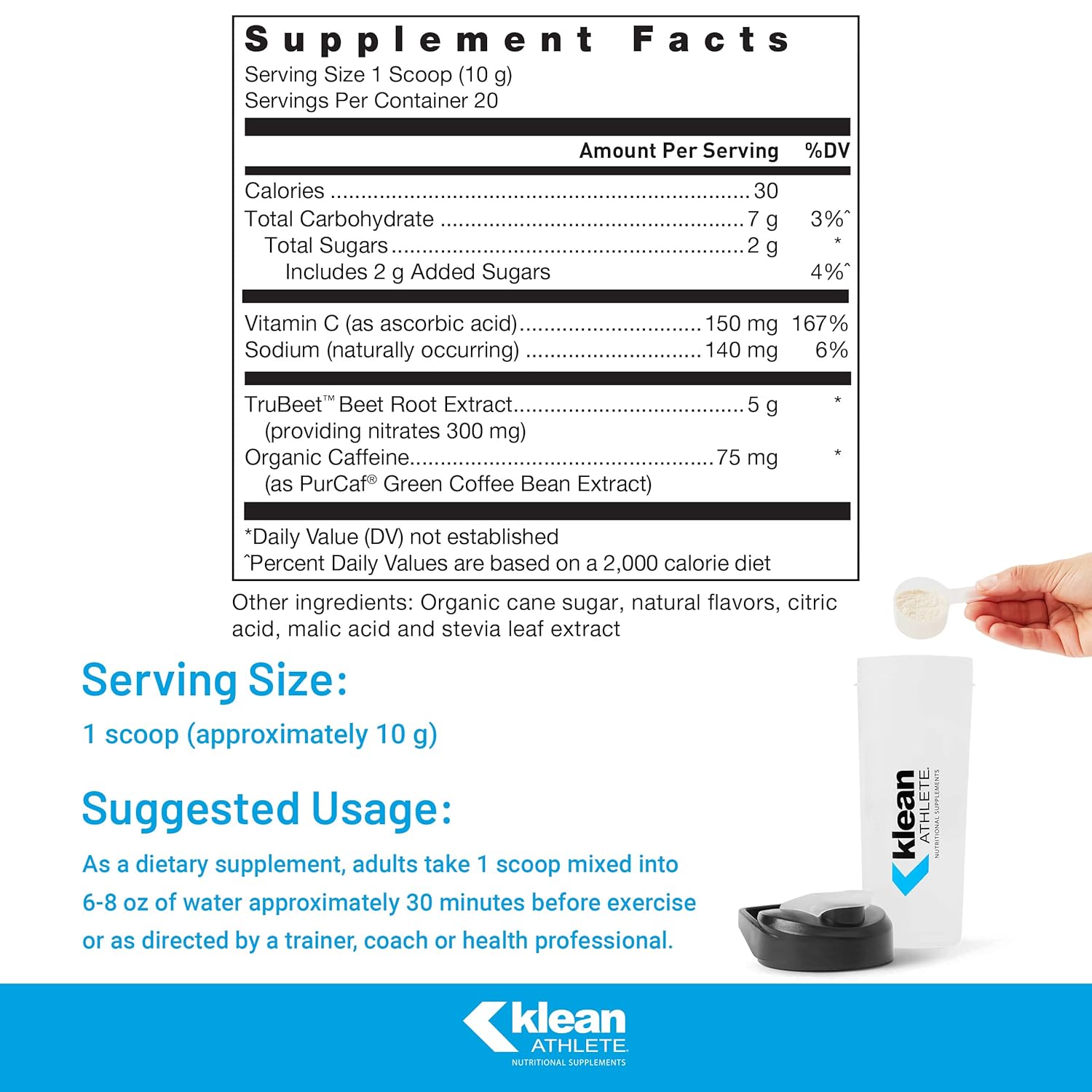 Klean ATHLETE Pre-Workout Supplement with Beet Root Extract, Vitamin C, and Organic Caffeine for Athletic Endurance - Natural Lemon Tea Flavor - 7 Ounces