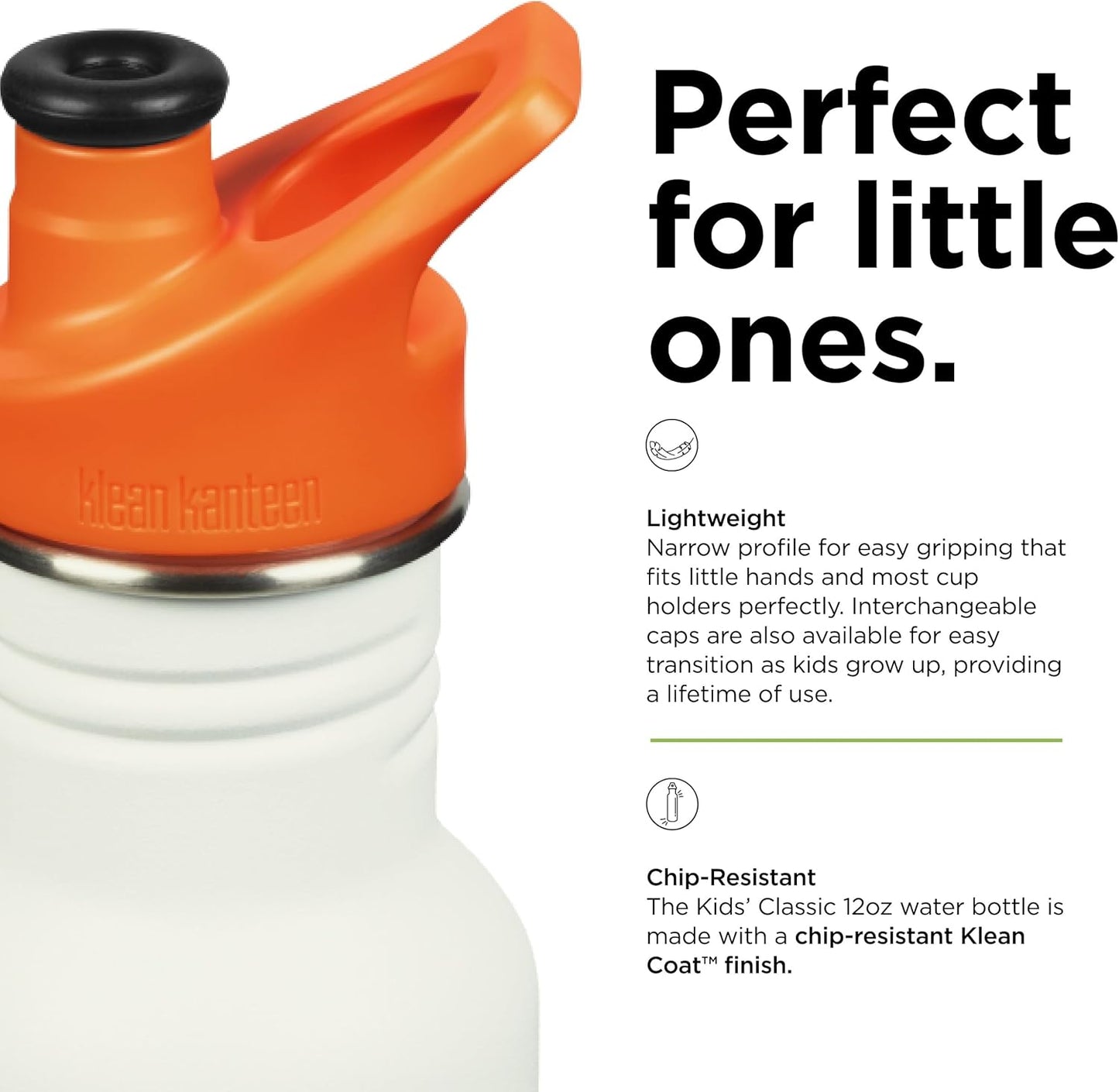 Klean Kanteen Kids 12oz Classic Narrow Bottle with Sport Cap - BPA-Free Stainless Steel, Leak-Proof Design