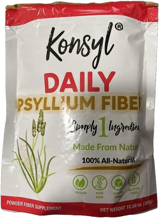 Konsyl Psyllium Fiber Powder for Digestive Health - 300g Non-GMO Vegan Keto Supplement - 10.58 oz Pack