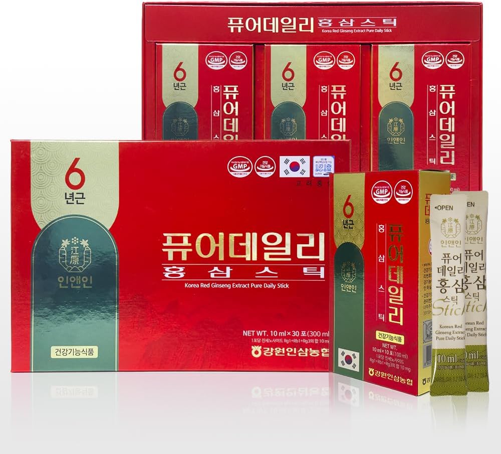 Korea Red Ginseng Extract Pure Daily Stick Hong Sam - Natural Energy Booster for Men & Women - Immune Support & Fatigue Recovery - 30 Sticks