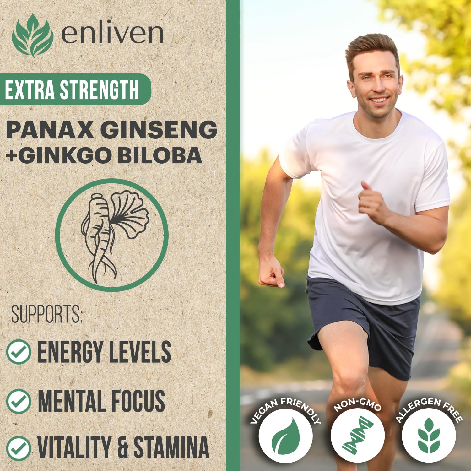 Korean Panax Ginseng & Ginkgo Biloba Supplement for Immune Support and Stress Relief - 60 Capsules USA Made