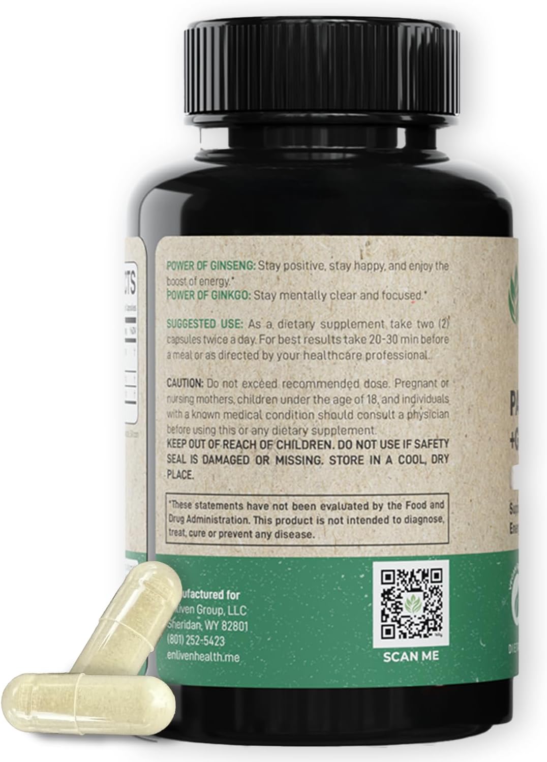 Korean Panax Ginseng & Ginkgo Biloba Supplement for Immune Support and Stress Relief - 60 Capsules USA Made