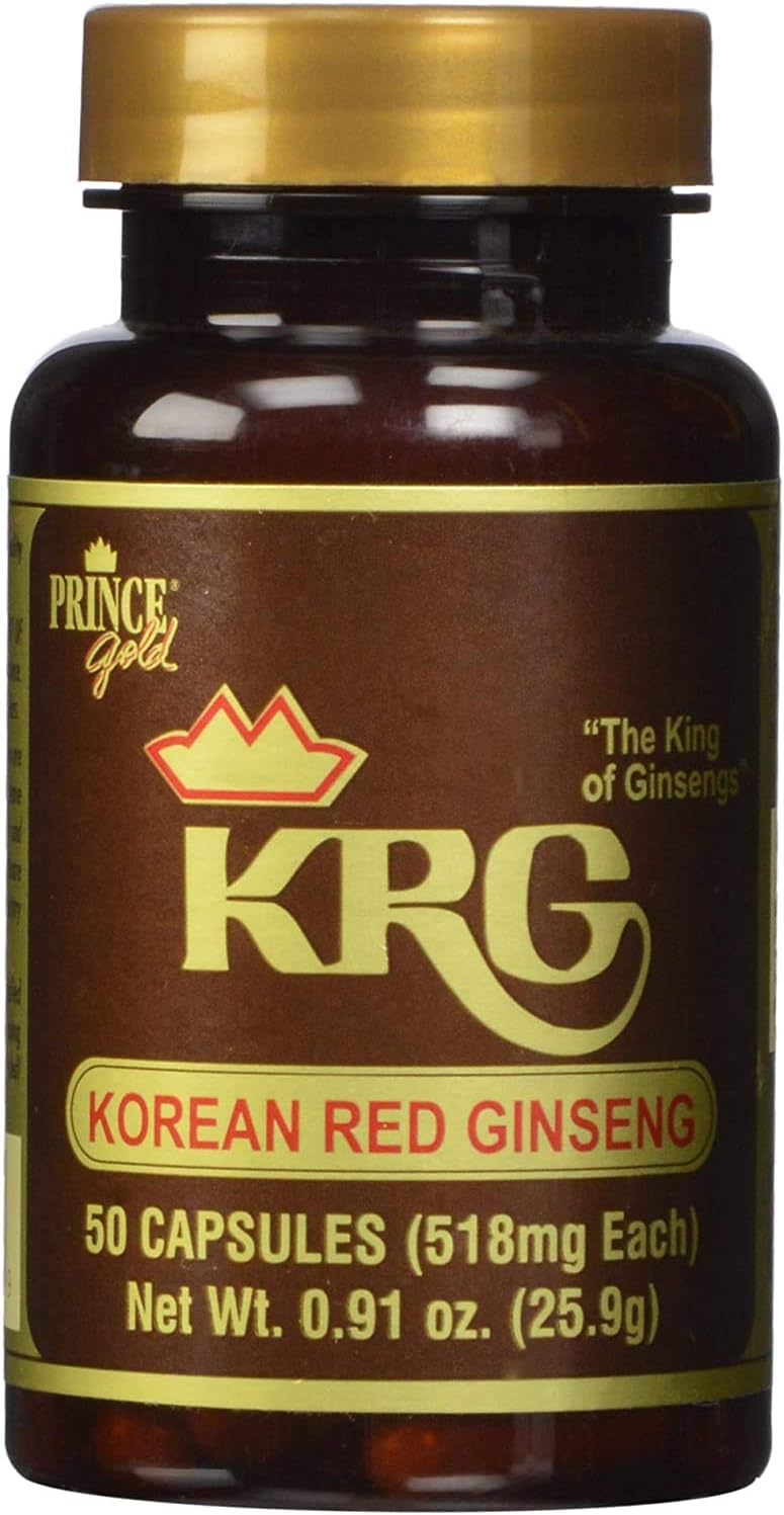 Korean Red Ginseng Capsules - 100 Capsules - Prince Gold KRG - Natural Panax Ginseng - Chinese Herbal Supplement for Health