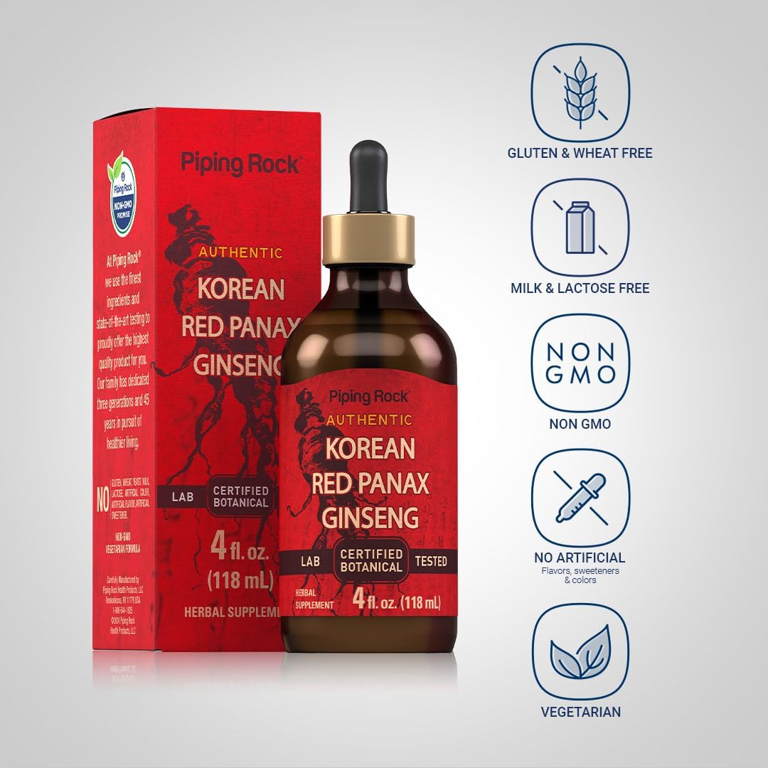 Korean Red Ginseng Liquid Extract - 4 Fl Oz - Alcohol-Free Tincture - Vegetarian & Non-GMO - Gluten-Free Supplement