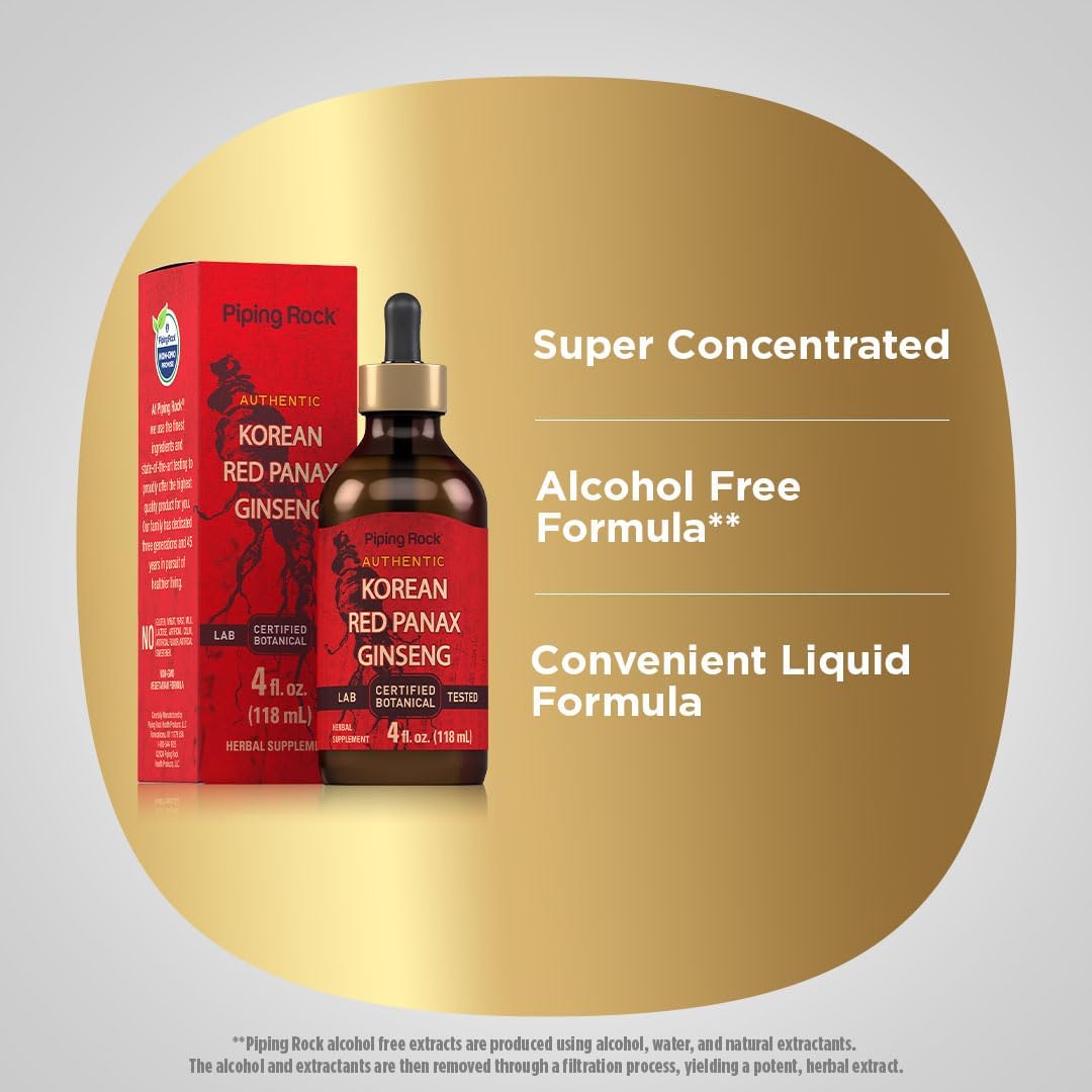 Korean Red Ginseng Liquid Extract - 4 Fl Oz - Alcohol-Free Tincture - Vegetarian & Non-GMO - Gluten-Free Supplement