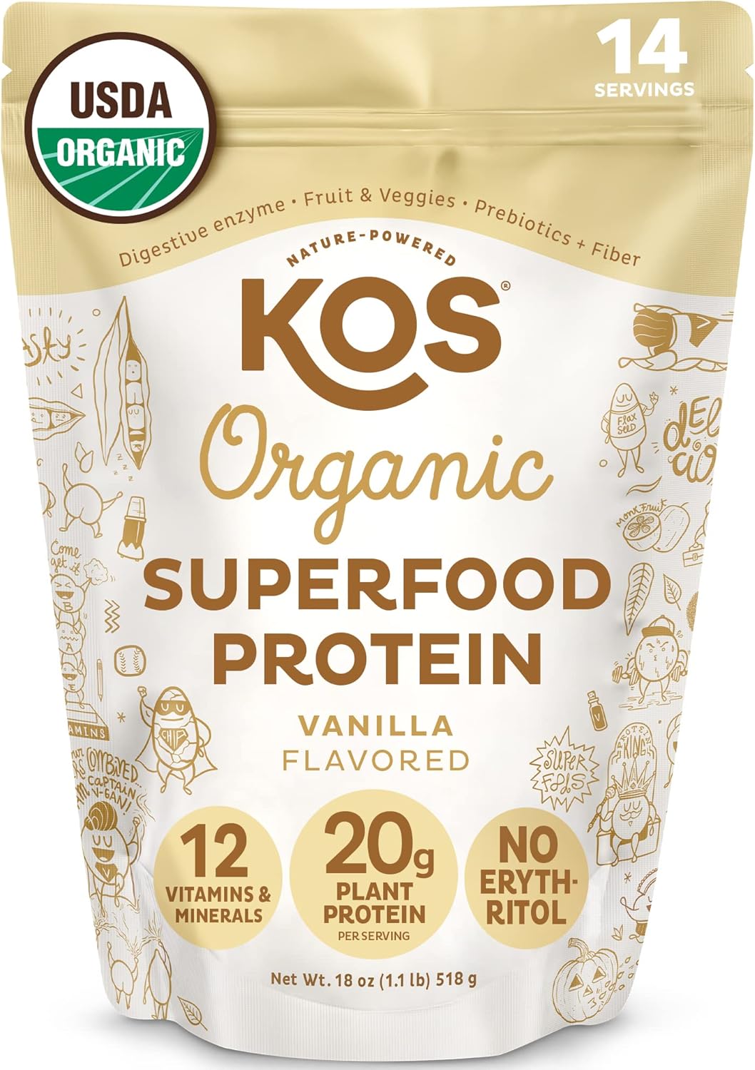KOS Vanilla Plant-Based Protein Powder - 14 Servings