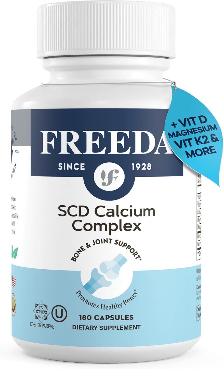 Kosher Calcium Citrate Supplement with Magnesium, Vitamin D, and K2 for Bone Health & Joint Support - 180 Capsules - SCD Compliant