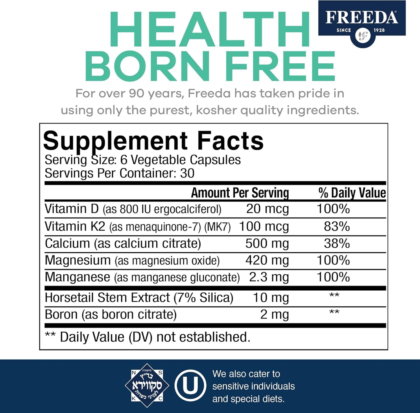 Kosher Calcium Citrate Supplement with Magnesium, Vitamin D, and K2 for Bone Health & Joint Support - 180 Capsules - SCD Compliant