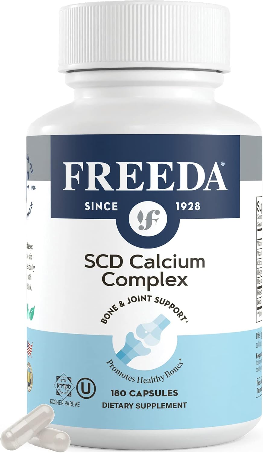 Kosher Calcium Citrate Supplement with Magnesium, Vitamin D, and K2 for Bone Health & Joint Support - 180 Capsules - SCD Compliant
