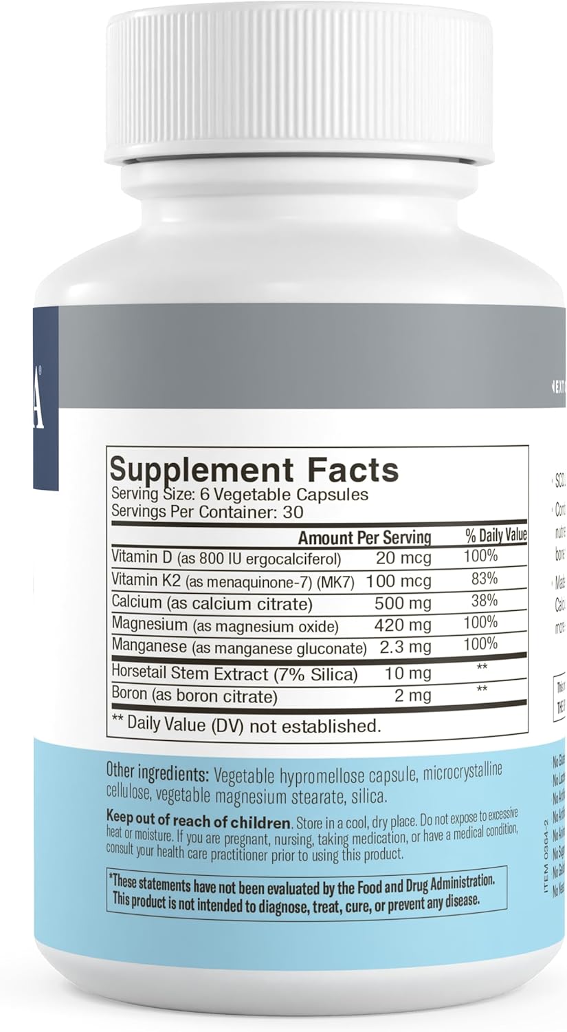 Kosher Calcium Citrate Supplement with Magnesium, Vitamin D, and K2 for Bone Health & Joint Support - 180 Capsules - SCD Compliant